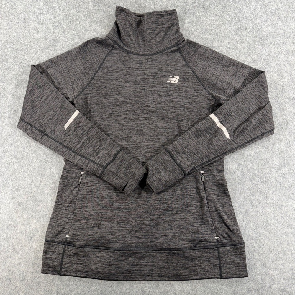 New Balance NB Heat Women Charcoal Grey Space Dye Turtleneck Running Pullover